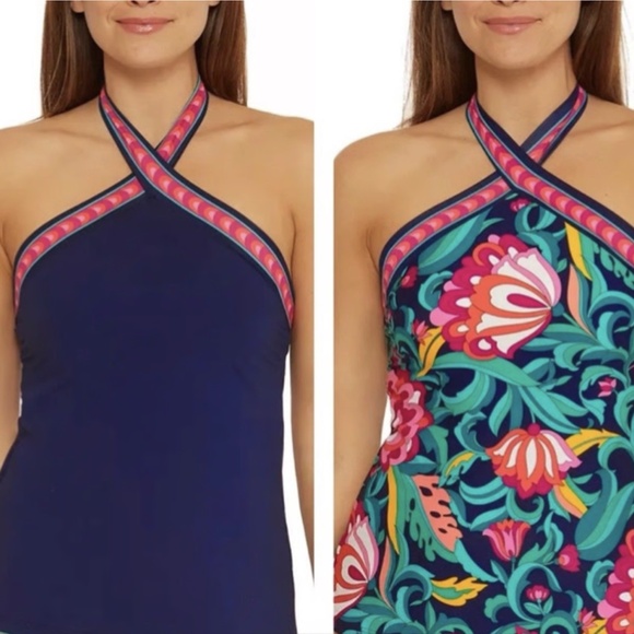 Trina Turk India Printed Halter Tankini Swim Top - Picture 3 of 5